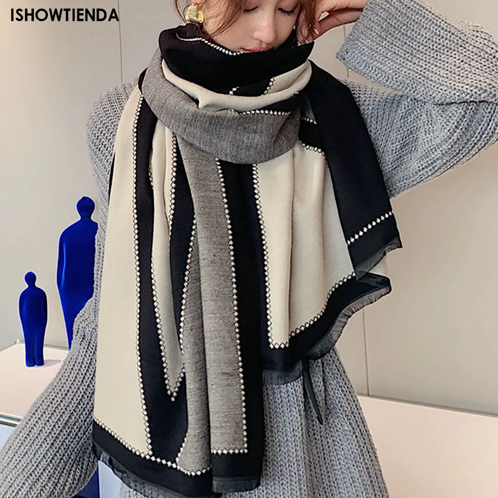 

Scarf Women Korean Fashion Brand Designer Winter Hijab Imitation Cashmere Scarf Women Poncho Shawl Bandana Foulard Scarves