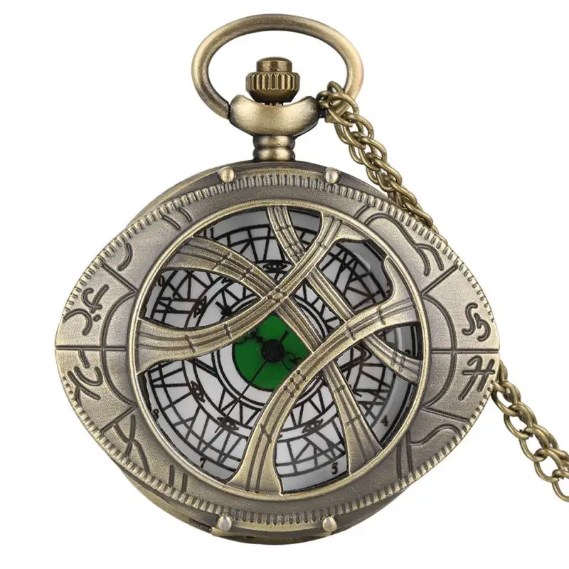 Marvel Doctor Strange Retro Ovale Hollow Eye Of Agamotto Orologio Da Tasca Al Quarzo Bronzo Maglione Catena Collana Antica Orologio Per Uomo