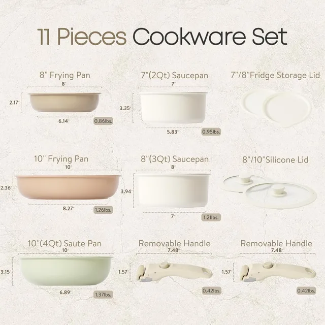 CAROTE 11pcs Cream White Pots and Pans Set, Nonstick Cookware Sets  Detachable Handle, RV Cookware Set, Oven Safe - AliExpress