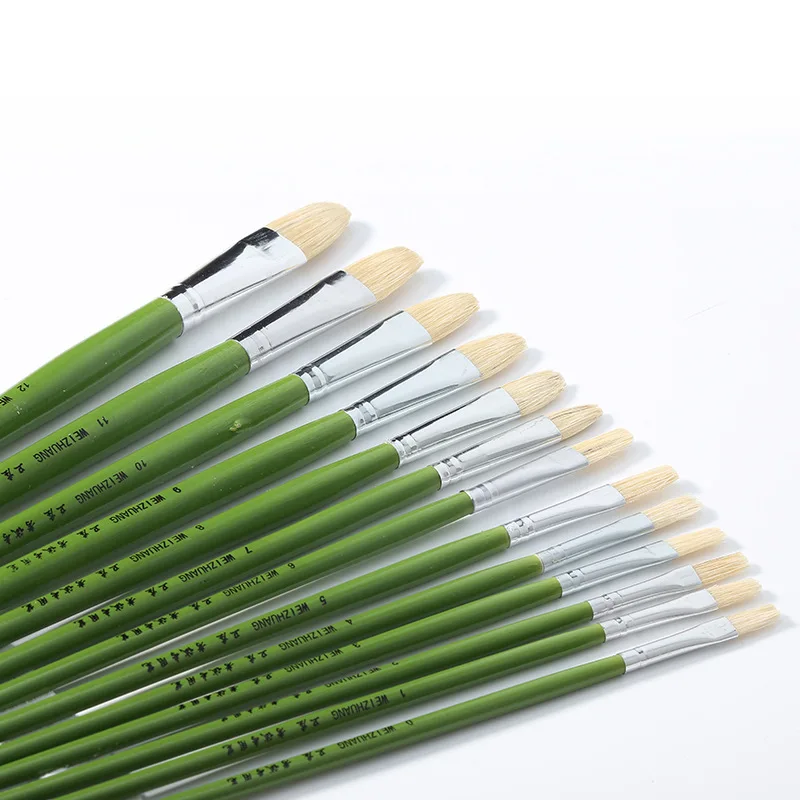 Oil Acrylic Watercolor Bristle Paint Brushes 100% Natural Chungking Hog Hair 6pcs Filbert Paint Brush Set 4