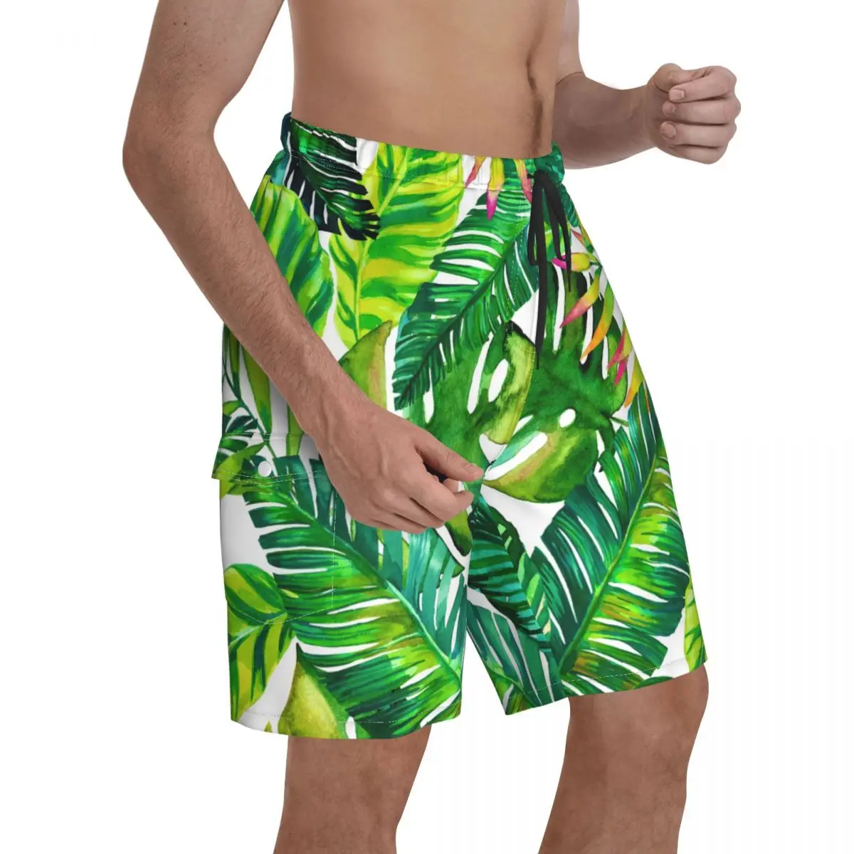 Men's Retro Boardshorts in Green Palm Trees