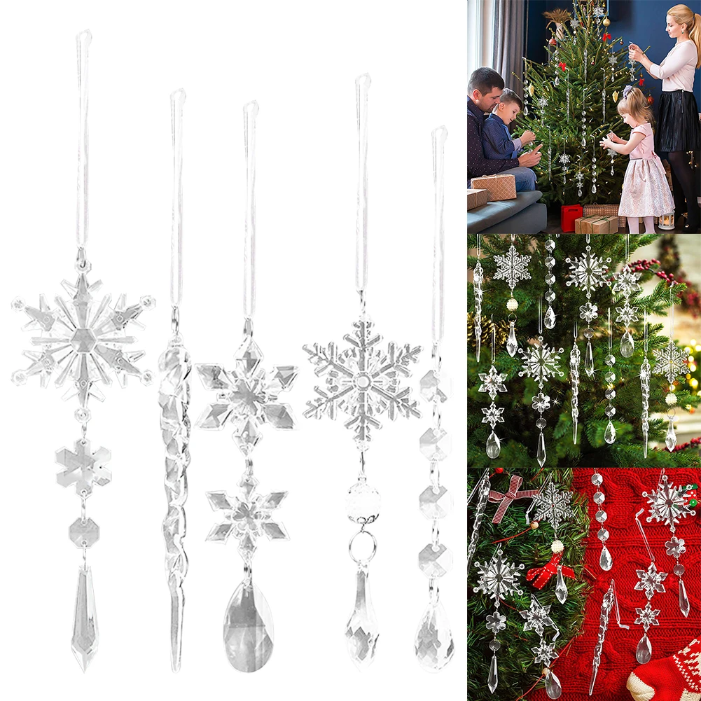Acrylic Snowflake Icicle Ornaments for Christmas Tree Decorations
