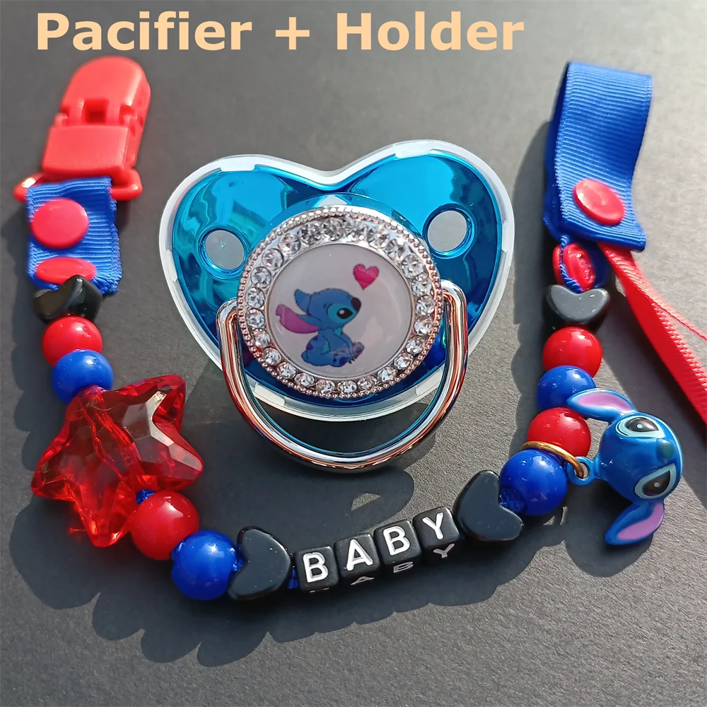 Disney Luxury Purple Pacifier and Minnie Mouse Beads Clips Newborn Dummy Holder Nipple Clips Bling Baby Teethers Pacifiers Toys