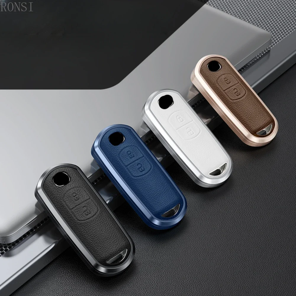 Mazda Key Fob Shell Alloy Leather Car Remote Key Case Cover Shell Fob For Mazda 2 3 5 6 BL ...