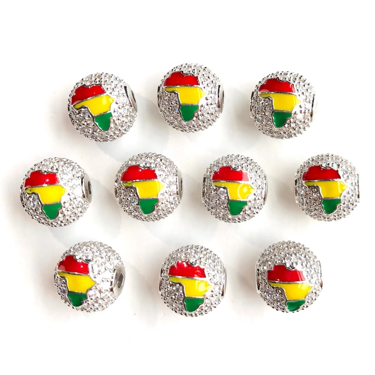 6pcs 12mm Red Yellow Green Enemal Africa Map Round Ball Spacer Beads for Bracelet Making Black History Month Jewelry Accessory