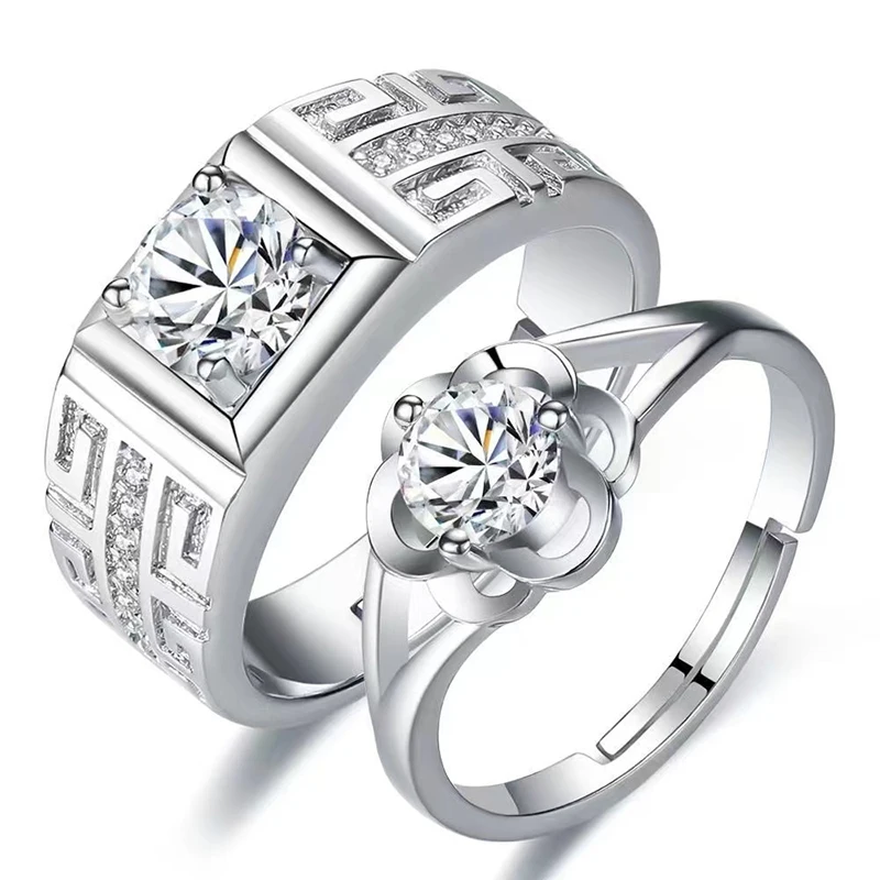 Wedding Rings Couple Rings 2Pcs/sets Zircon Heart Adjustable For Women Men