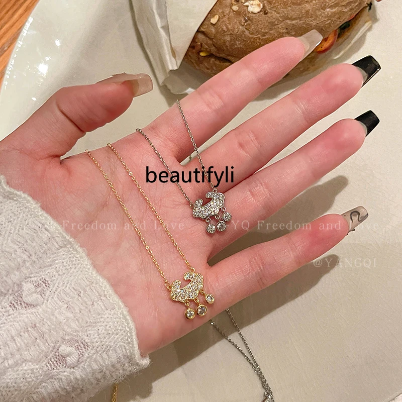 

Ultra-Fine Diamond-Embedded Safe Longevity Lock Pendant Necklace Women's Light Luxury Sense Temperament Clavicle Chain Necklace