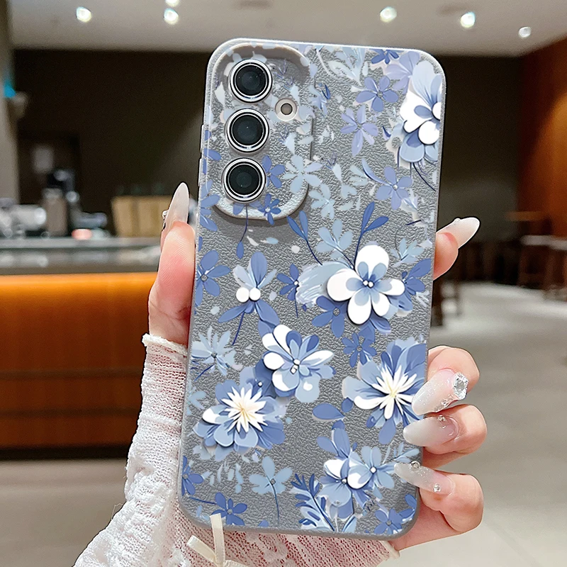 Blue Flowers Patterned Soft Silicone Phone Case