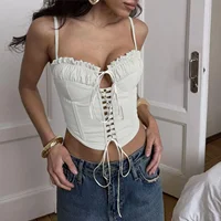 2025 Beach Bandage Women Vest Sling Hollow Out Ruffles Slash Neck Backless Sleeveless Female Top Summer Elegant Lady Blouse - Image 6