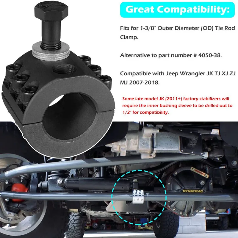 Steering Stabilizer Tie Rod Clamp (1-3/8" OD tube) Fits for Jeep Wrangler JK TJ XJ ZJ MJ 2007-