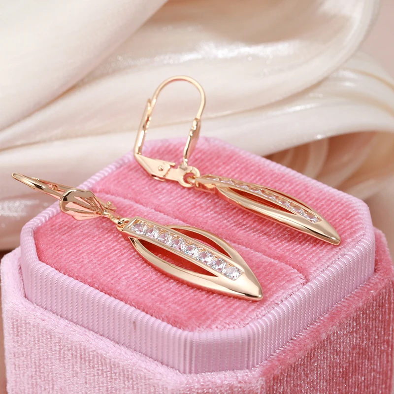 585 Rose Gold Color Dangle Earrings for Women Shiny Natural Zircon Modern Daily Easy Matching Fashion Jewelry dangle earrings,drop earrings,pendant earrings,long earrings