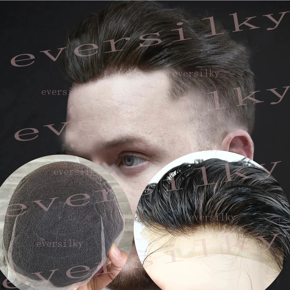Natural Hairline Full Lace Breathable Mens Toupee Super Durable Brown Human Hair Wig Undetectable Bleach Knots Prosthesis System