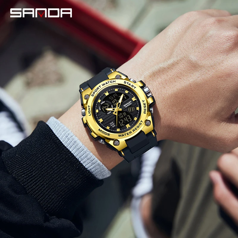 SANDA Men's Watches Sports Outdoor Waterproof Military Wrist Watch Tactics LED Alarm Stopwatch 2023 New Fashion Clock 9011