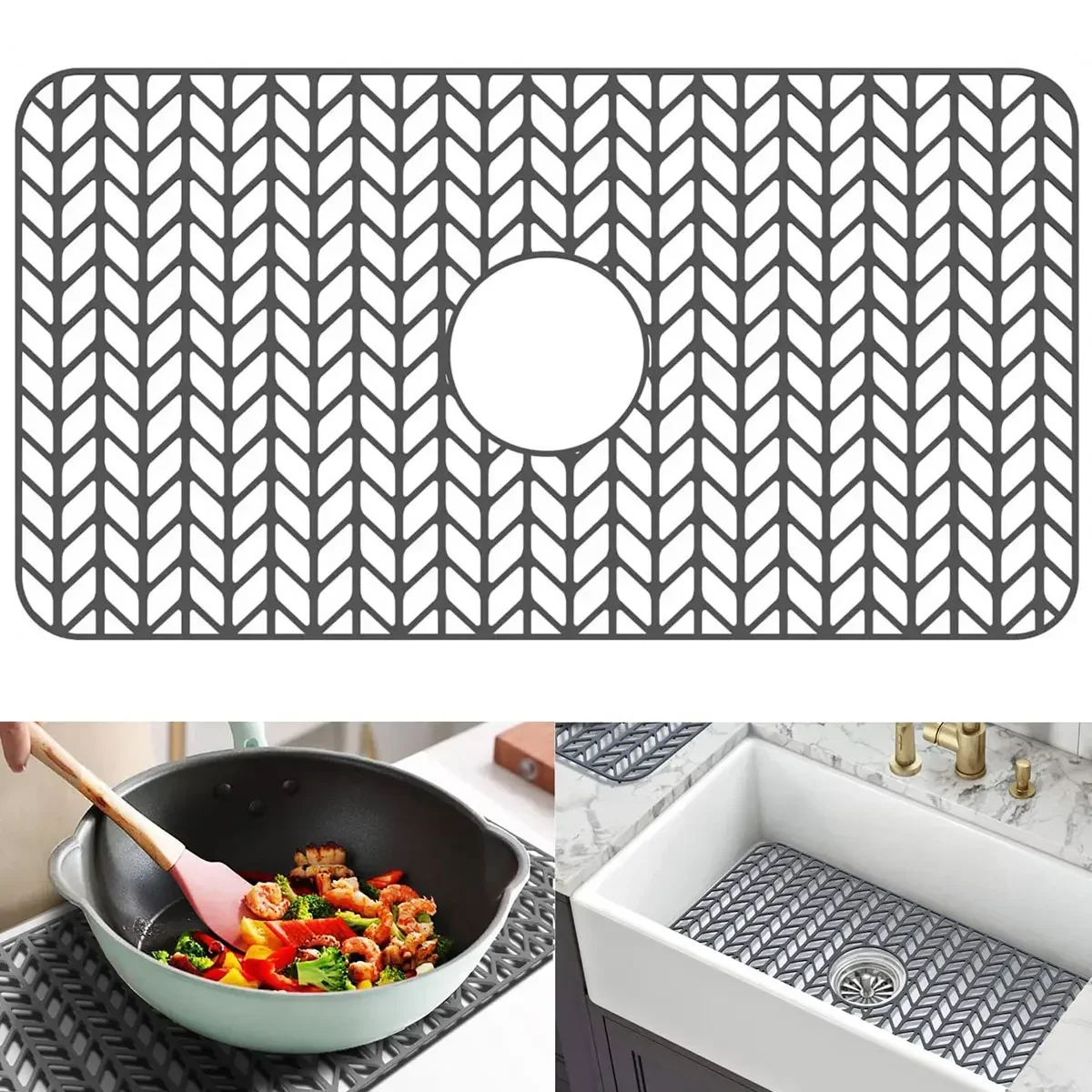 L Silicone Sink Protector 26&times;14inch Heat-Resistant Kitchen Sink Mat Anti-Slip Mat Grid Drain Center Protecting