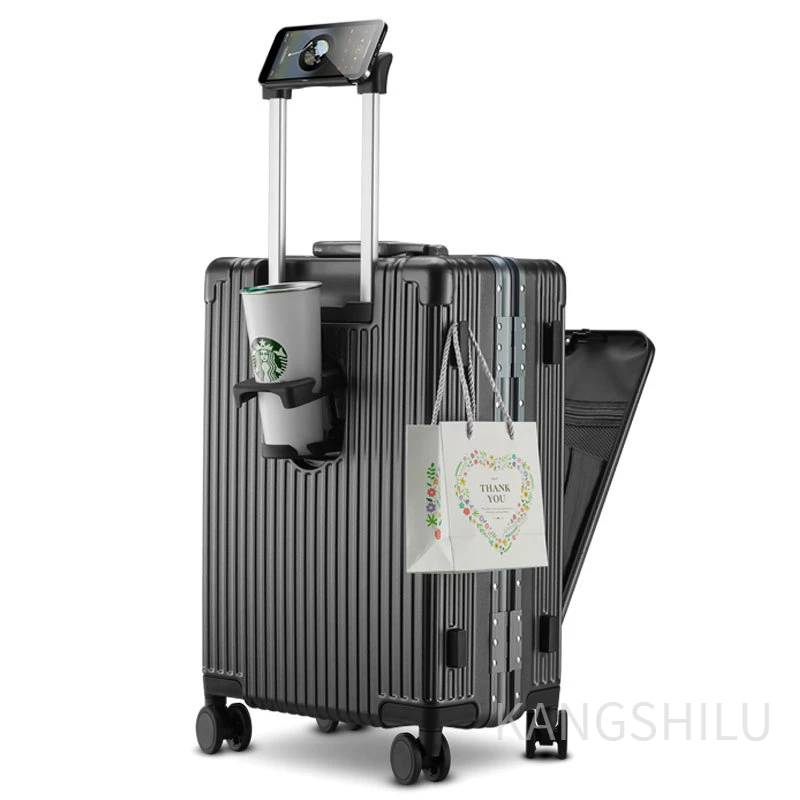 Carry-on suitcase 18''24''26''-inch aluminum frame front opening travel suitcase with wheels travel trolley case Rolling Luggage
