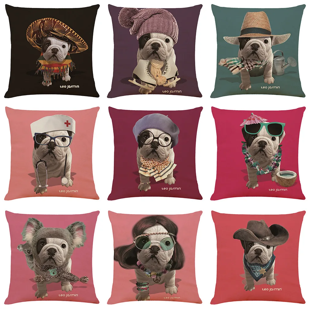 

FRENCH BULLDOG Dog Pillows Case Dog Cotton Linen Pillow Covers Decorative for Sofa Bed Couch Child Kid Room Aesthetic Pillowcase