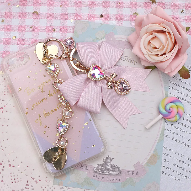 Japanese Style Sweet Cute Bow Diamonds Women's Luggage Accessories Fashion High-End Beaded Metal Decoration Handbag Pendant