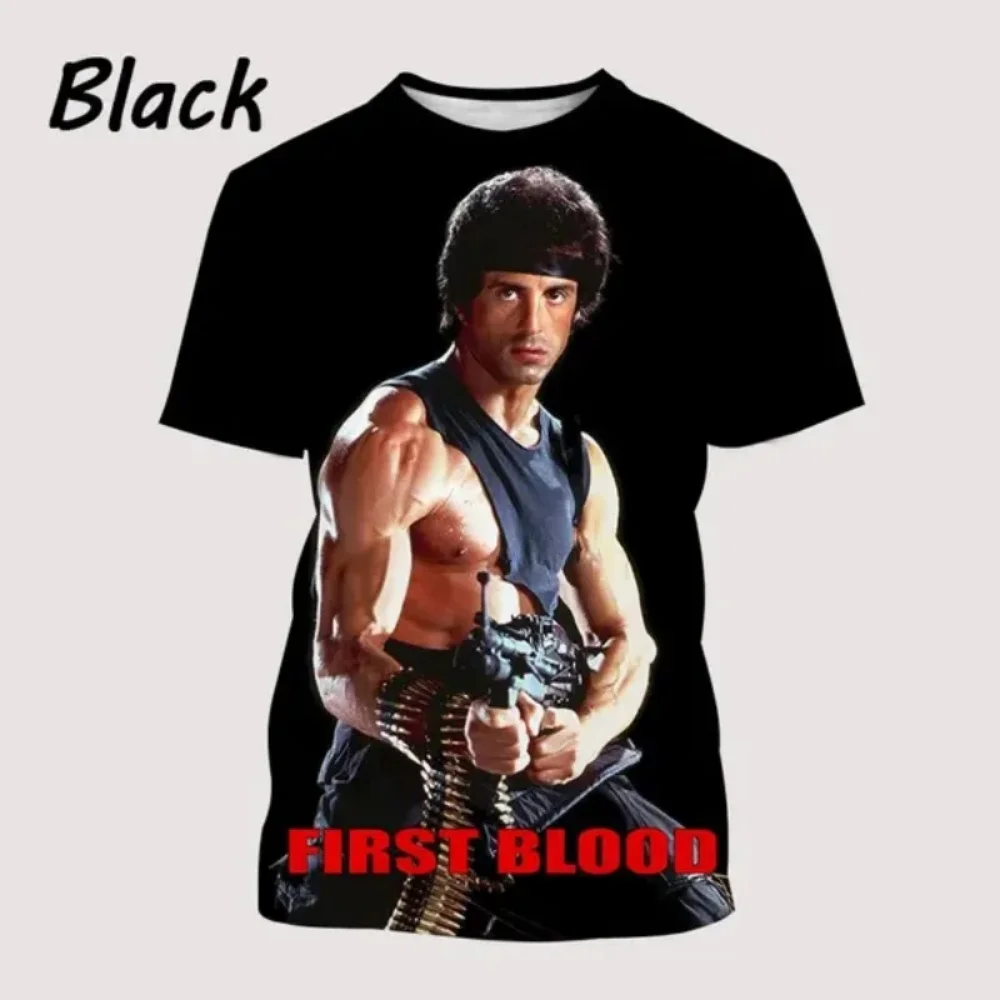 모토 남성 의류 액션 영화 RAMBO 3D 프린트 티셔츠 성격 힙합 유니섹스 오버 사이즈 T 셔츠 하라주쿠 streetwear 탑스