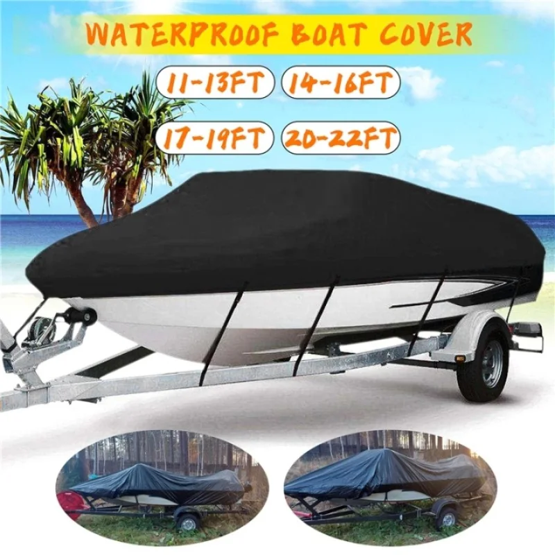 thumbnail interactive-video image 1 of Blue 210D Waterproof Boat Cover - Heavy Duty Marine Sunshade For 11-13ft Fishing Boats, Trailerable 1 of 12