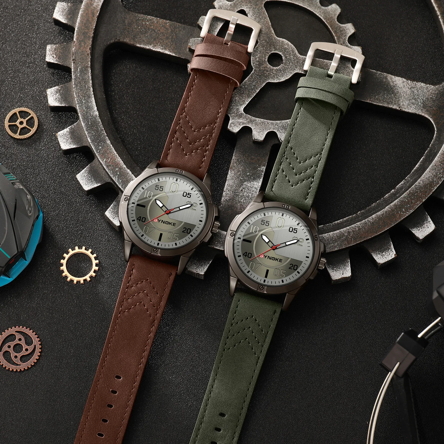 ساعة كوارتز للرجال من Synoke ، قرص دائري ، مصنوعة...