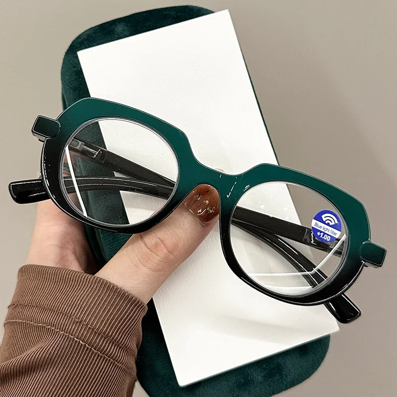 Spring Leg PC Frame Presbyopia Glasses Retro Large Oval Reading Glasses for Elderly Blocking Blue Light Presbyopia Eyeglasses 2