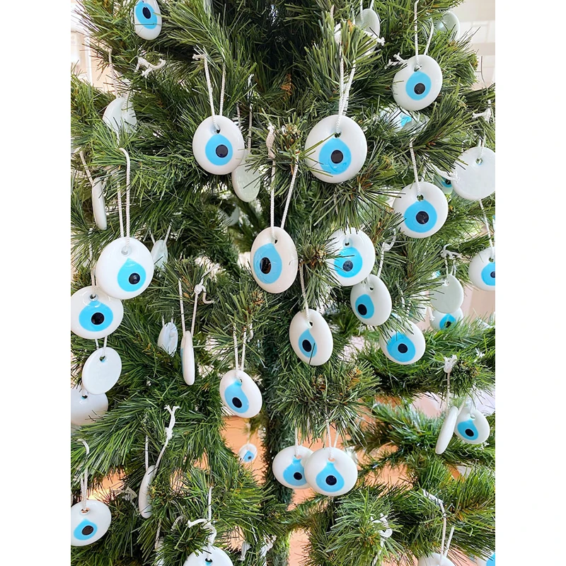 Greek Evil Eye Bead Christmas Decor Idea Wedding Gift White Evil Eye Christmas Tree Ornament Christmas Tree Decoration Car Decor 3