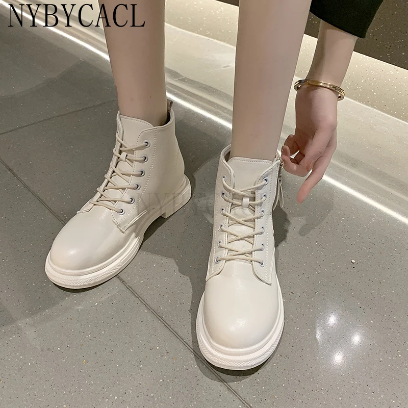 2022 New Zipper Chunky Platform Women Shoes Solid Black Beige Zip Boots Womens Round Toe High Heel Ankle Boots for Women Botas