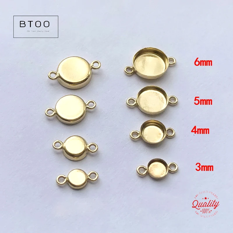 Real 14K Gold Filled 4/5/6mm Bezel Cup Connector Charm For Jewelry Making Supplies Bracelet Charm Earring Charm Necklace Charm