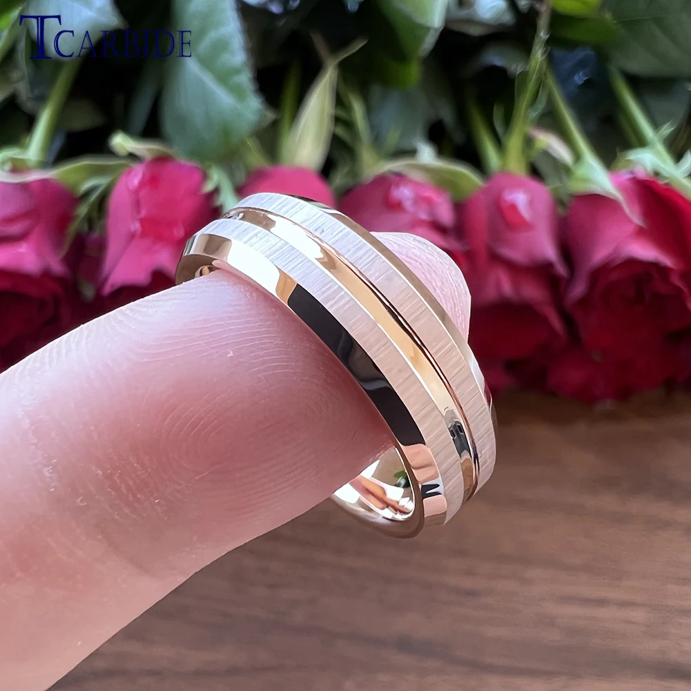 Factory Direct Price 6mm 8mm Tungsten Carbide Ring Men Women Wedding Band Grooved Beveled Brushed Nice Party Gift Jewelry