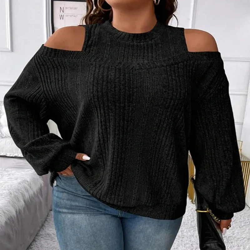 

2024 Autumn and Winter New Women's Casual Solid Color Strapless Fashion Loose Long-sleeved T-shirt Knitted Tops Ladies Clothes
