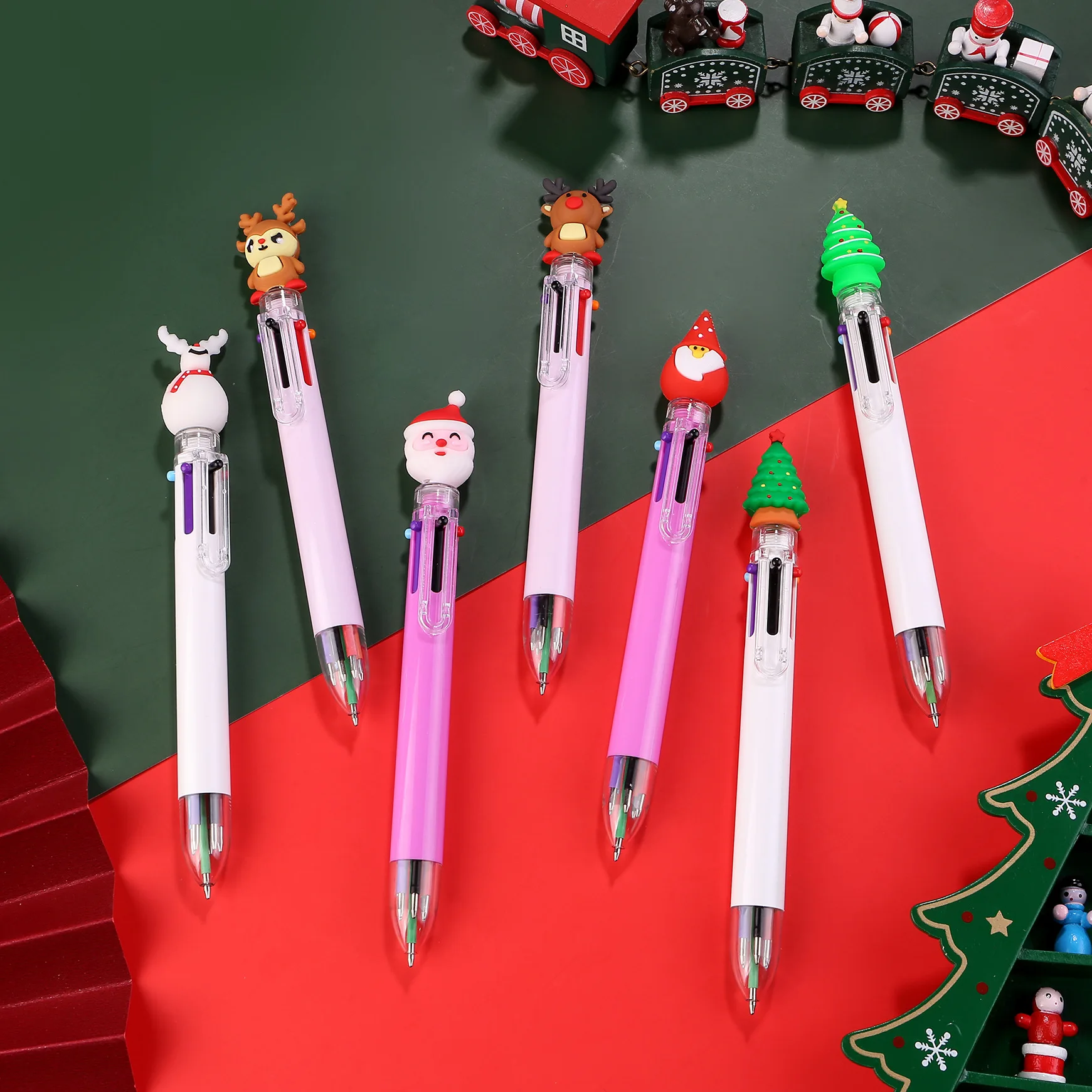 

40Pcs Cute Cartoon Christmas 6 Colors Ballpoint Pen Santa Claus 6-color Multicolor Press Pens Student School Office Supplie