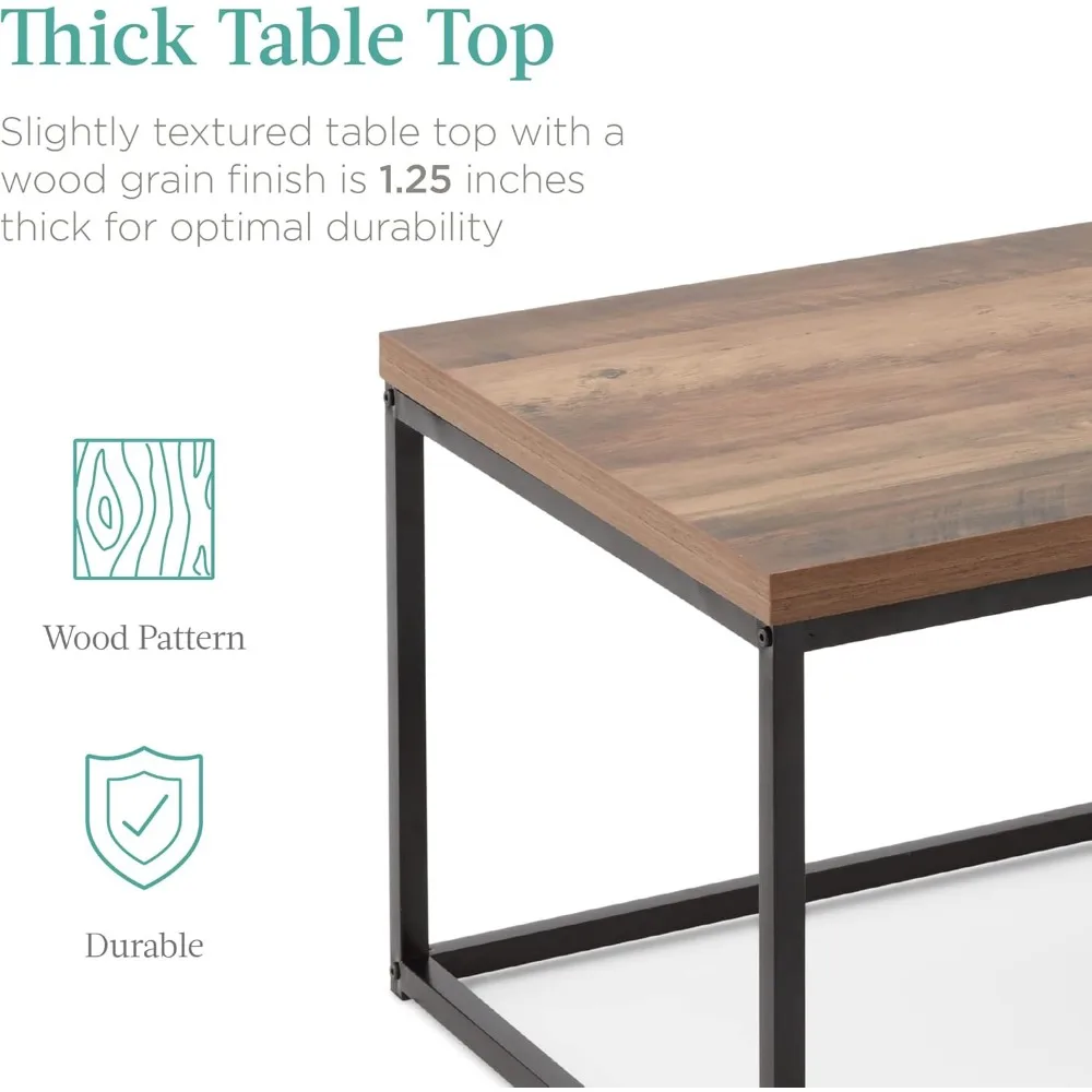 44in Industrial Style Rectangular Wood Grain Top Coffee Table, 1.25in Thick Butcher Block Tabletop, Café Tables 3