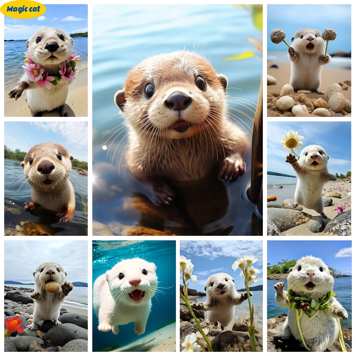 

Cute Otter 5D Diamond Painting Otter Picture Diy Diamond Embroidery Cross Stitch Animal Wall Sticker Living Room Bedroom Decor