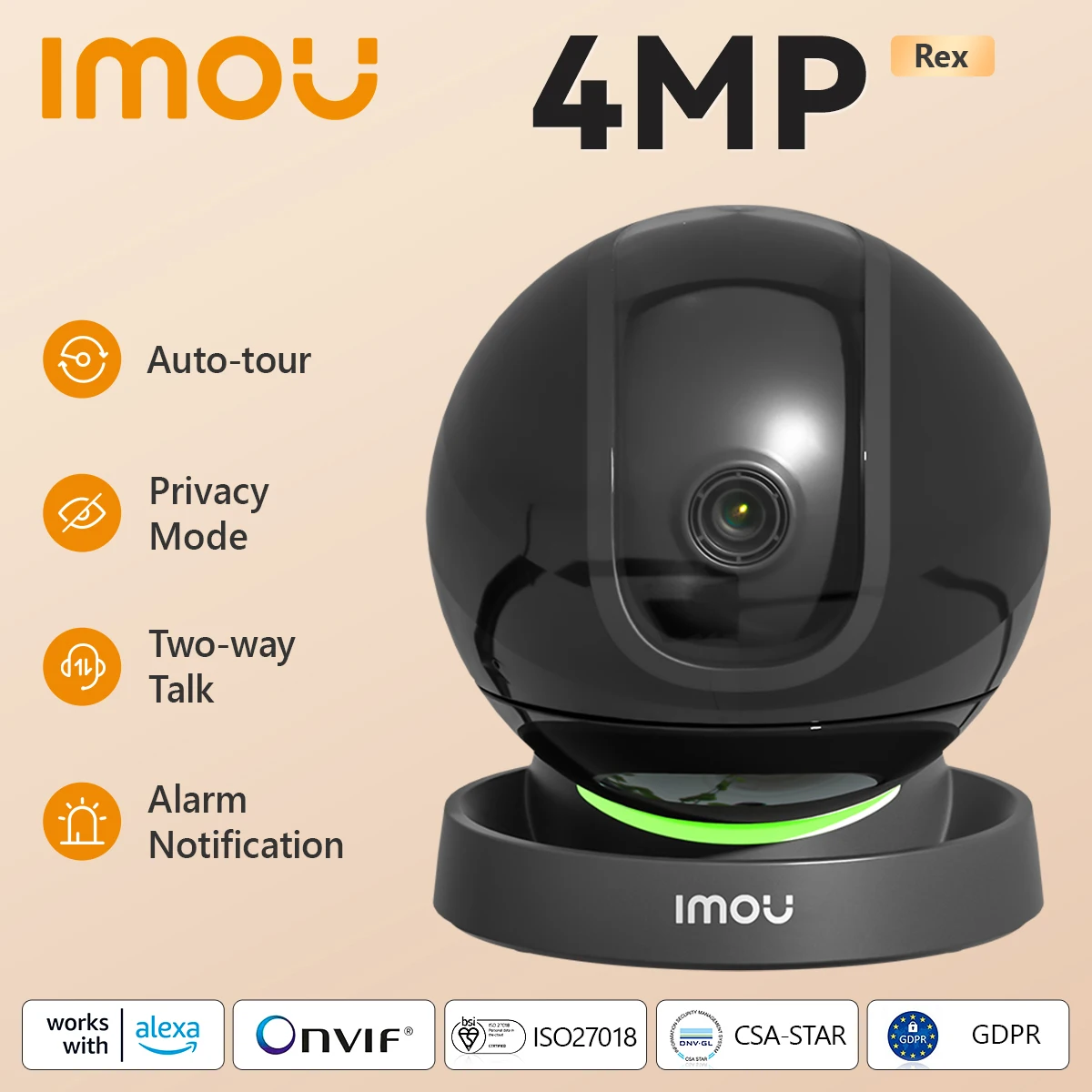 IMOU Rex 와이파이 IP 카메라, 가정 보안 360 카메라, AI 인간 감지  전화 카메라, 야간 투시경 PTZ 카메라, 4MP