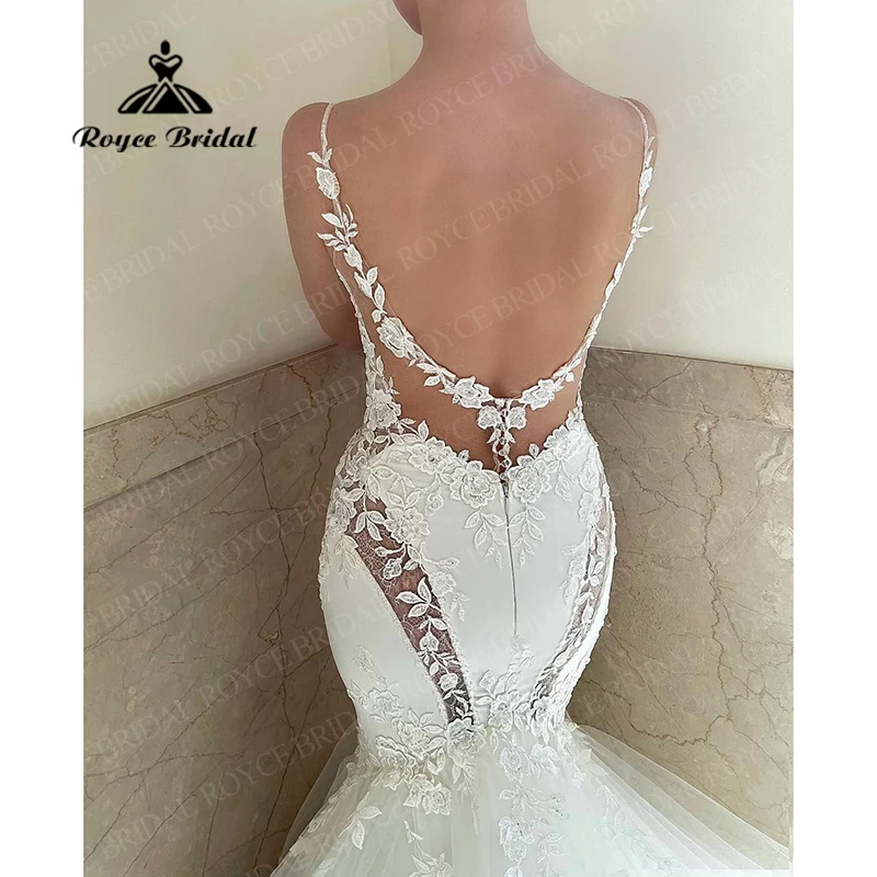 wedding dress for women Sexy Illusion Waistline Lace Wedding Dress Mermaid Backless Bridal Robes Appliques Court Train Bride Dresses Vestido De Noiva wedding dresses