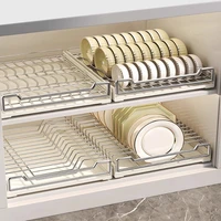 ชั้นวางจานสแตนเลสแบบดึงออกได้ ชั้นวางจานแบบลิ้นชัก ชั้นวางจานแบบมีรูระบายน้ำ ทนทาน ผลิตจากเหล็กแข็งแรง รางเลื่อนแบบลูกปืนเงียบ 6