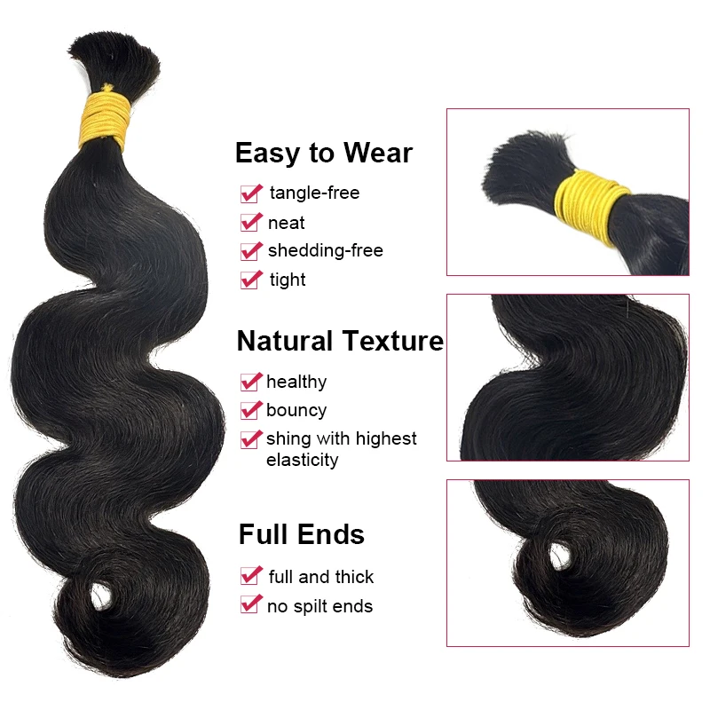 Boho Braids Human Hair Body Wave Bulk Human Hair Extensions for Women 100G/PC Human Hair Braiding Hair Natural Real Human Hair 2