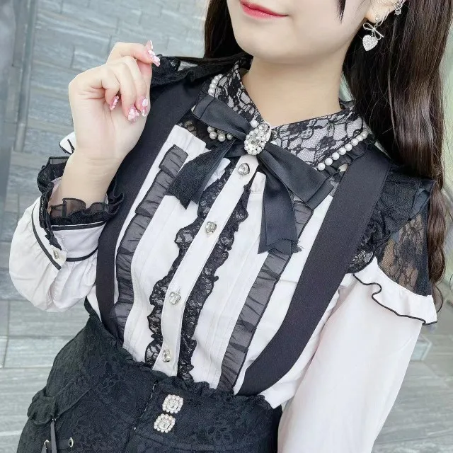 Japanese Style Off Shoulder Hollow-out Lace Sweet Blouses