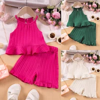 Ensemble deux pièces pour filles, débardeur et short sans manches à volants, couleur unie, à la mode, nouvelle collection 2025 1
