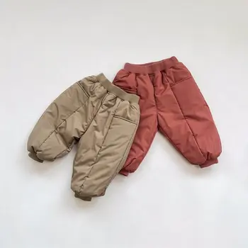 2025 Winter Girls Boys Casual Thick Warm Fleece Pant Baby Kids Children Trousers Two Colors 1
