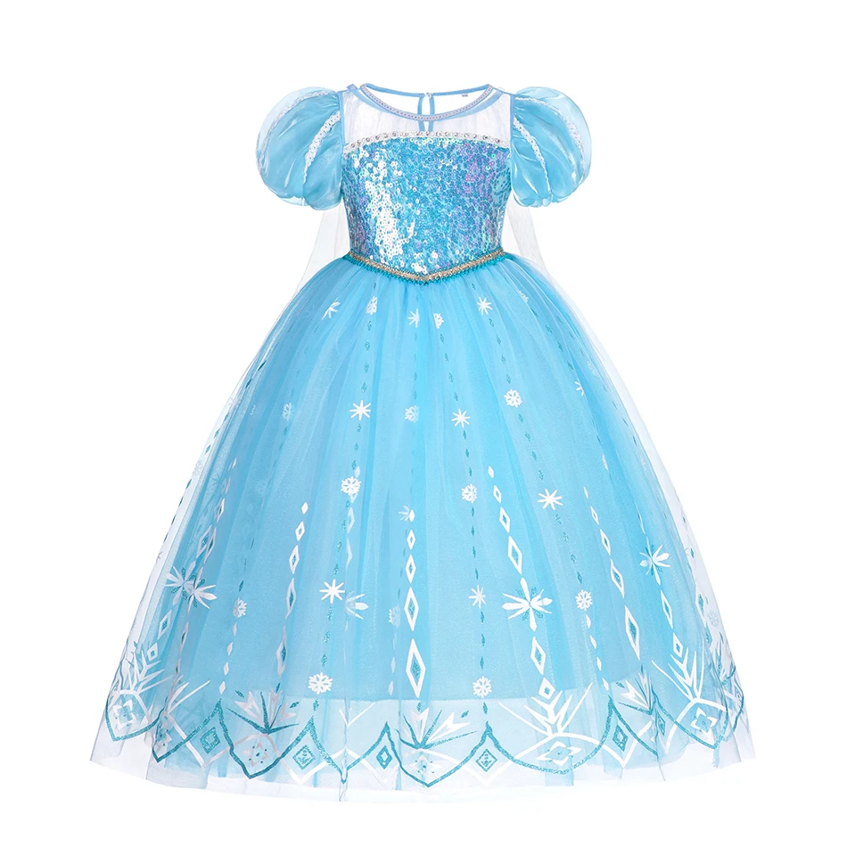 Disney Forzen Elsa Dress Kids Princess Cosplay Costume for Baby Girls Halloween Costume Girls 2-8 Years Christmas Birthday Gift