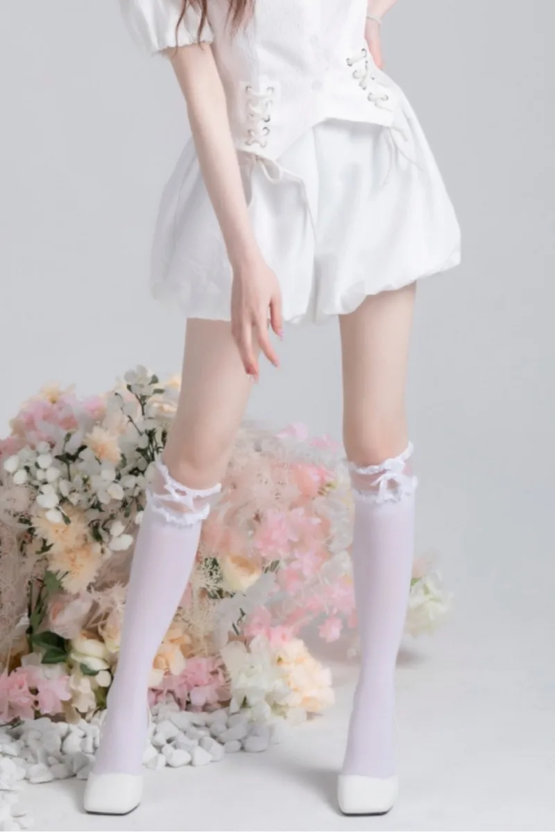 2023 Spring And Summer New Soft Comfortable Bud Leggings Shorts Women Clothing White Loose Elastic Waistband Lace-up Short Pants