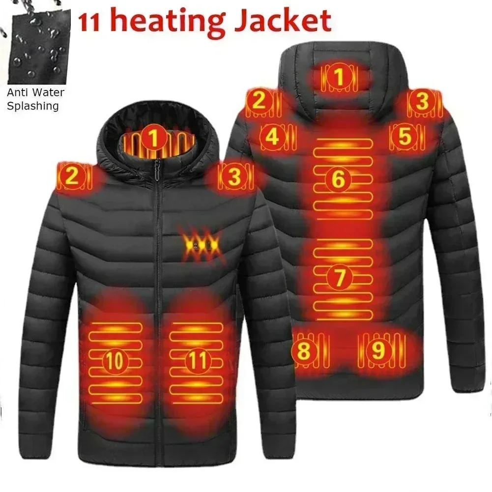 NWE Men Winter Warm USB Heating Jackets Smart Thermostat Pure Color Hooded Heated Clothing Waterproof Warm Jackets