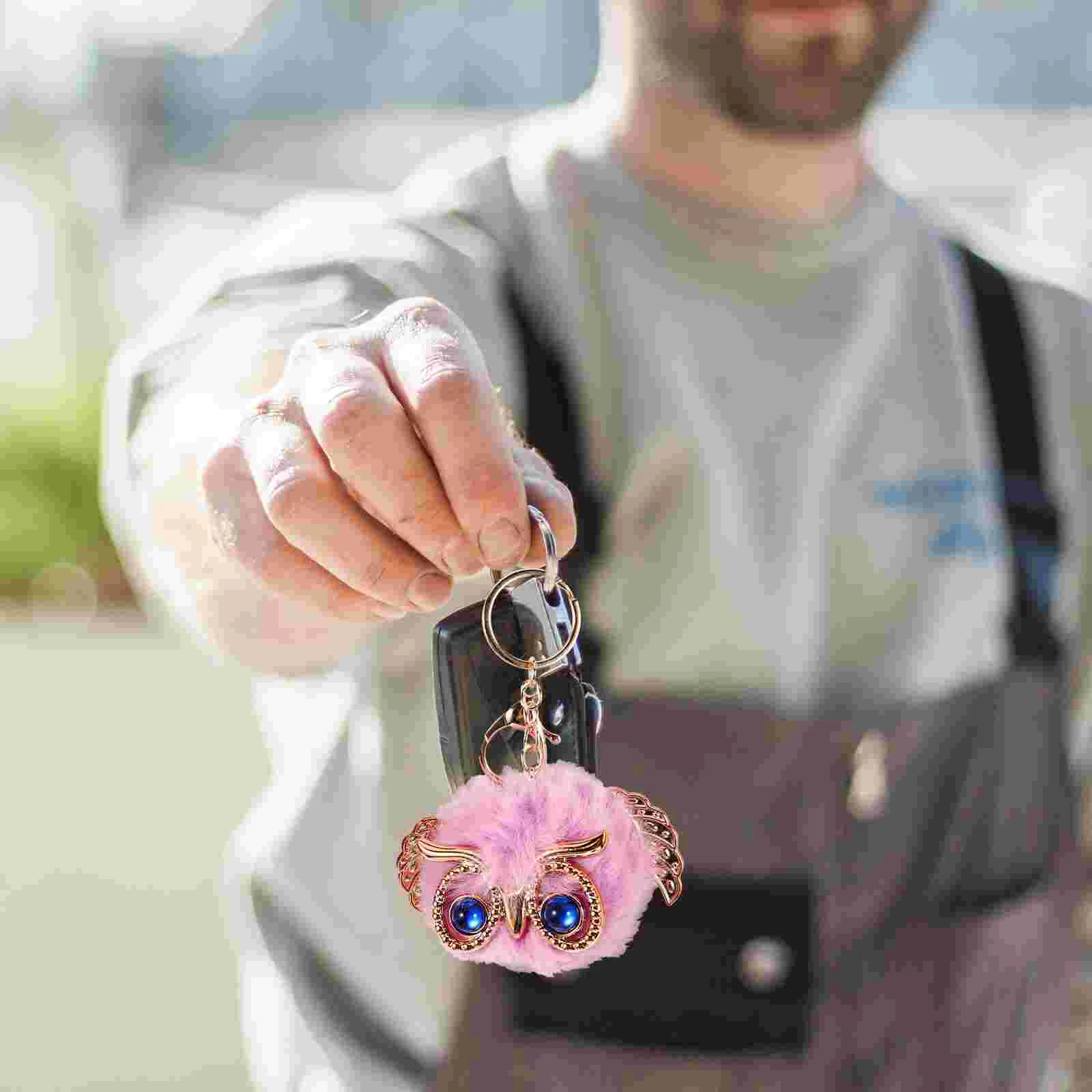 

4 Pcs Owl Keychain Decoration Fob Fur Ball Ring Backpack Pendant Purse Chains Keychains