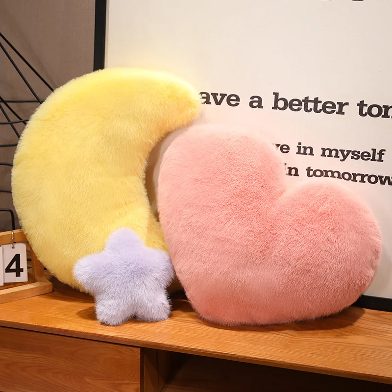 Moon Star Heart Sky Pillow Plush Purple Pink Yellow Fluffy Cushion Decor Sofa Chair Back Support Party Prop Ladies Gift 2