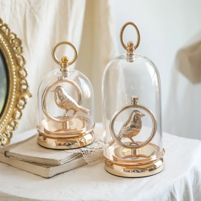 

Creative European style home furnishings with a golden base and a bird glass cover decoration