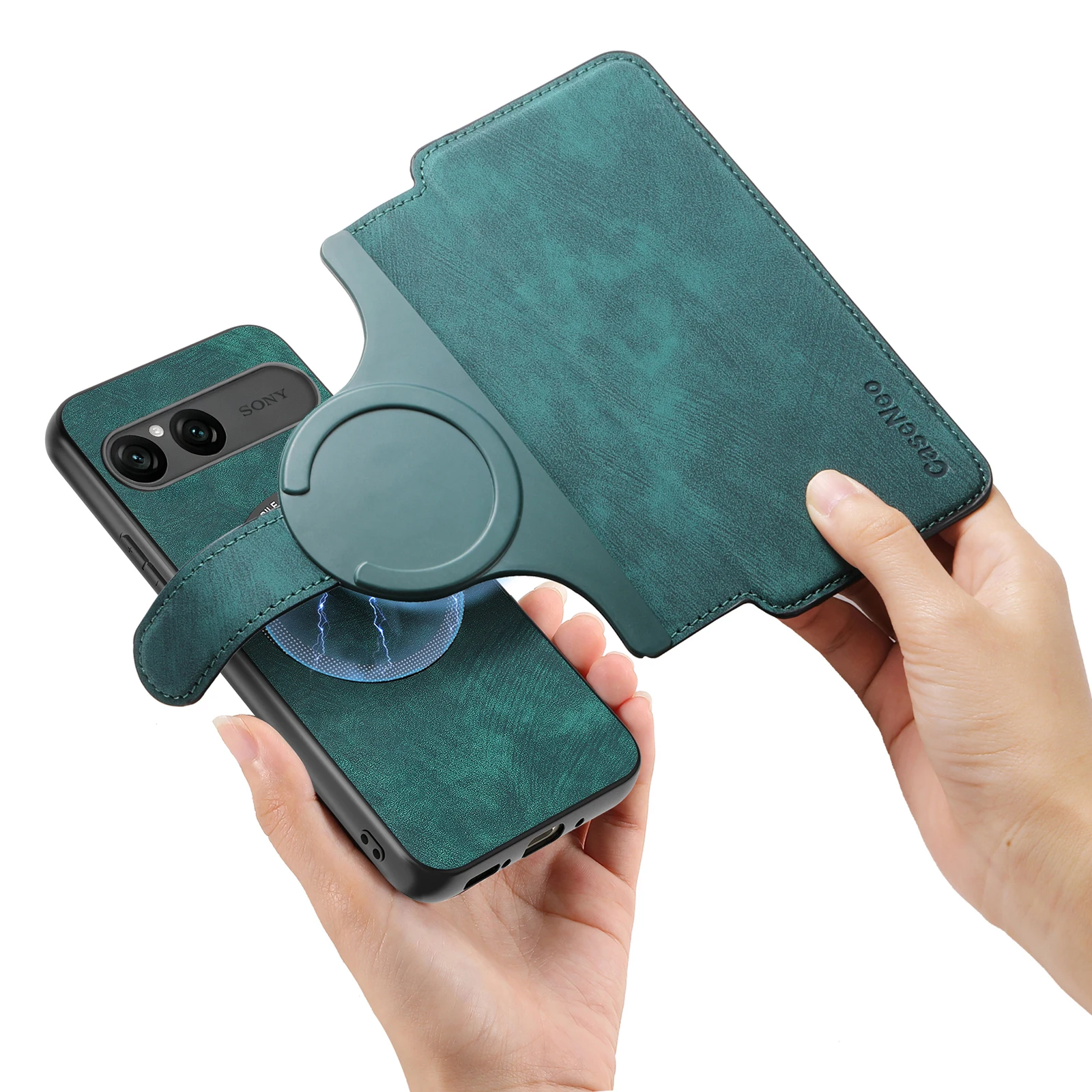 Multifunction Flip Leather Magnetic Wallet Case with Magsafe Removable 2-in-1 Phone Cover