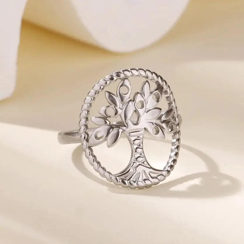 Elegant Tree Ring Gold Plated Stainless Steel