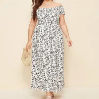Summer Women's Boho Floral Print Off Shoulder Split Long A Line Dresses XXXL 4XL - Image 3