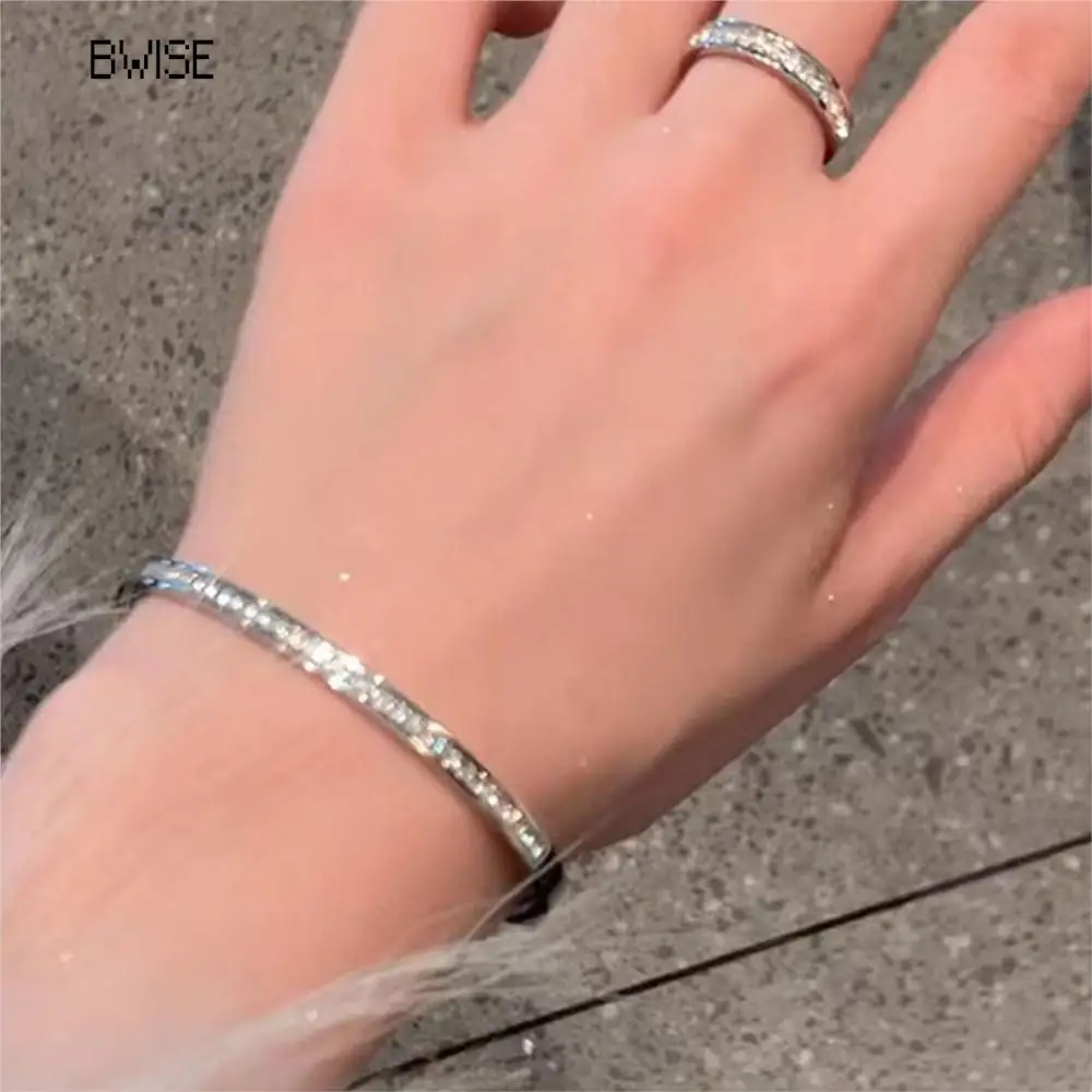 Bwise Ins Style Stainless Steel Bracelet Jewelry Inlaid Cubic Zircon Bracelet Bangles for Women Waterproof Trendy Christmas Gift 4